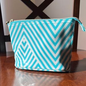 Dabney Lee Turquoise and White Chevron Cosmetic Pouch